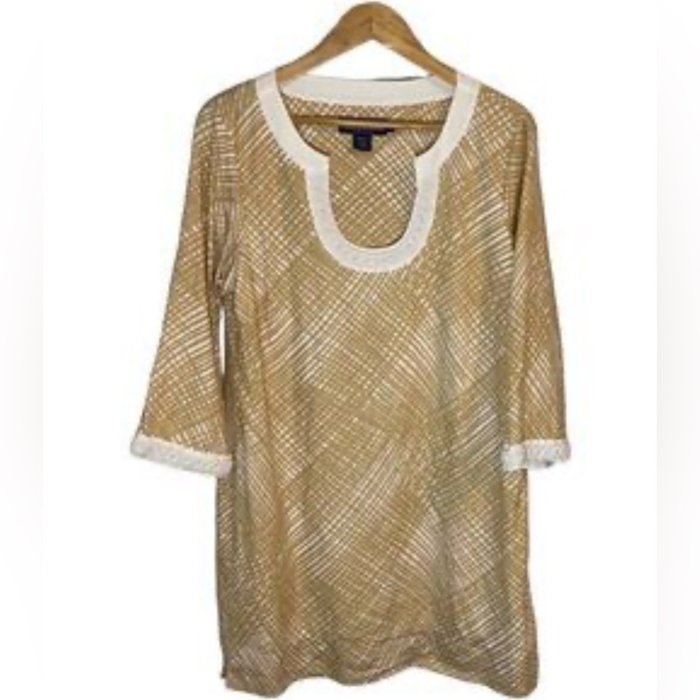 Vineyard Vines Cream and White Patterned Linen Mini Dress Tunic